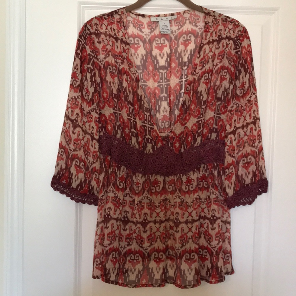 CAbi Silk Tribal Print Bohemian Blouse